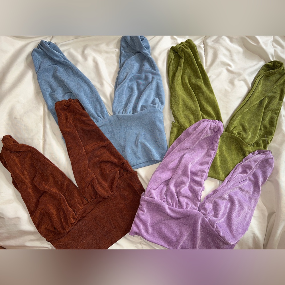 Shein set of 4 V-neck Cropped Tanks-Brown, Purple, Green, Blue